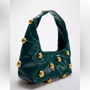 Zara Green Shoulder Bag with Gold Accents